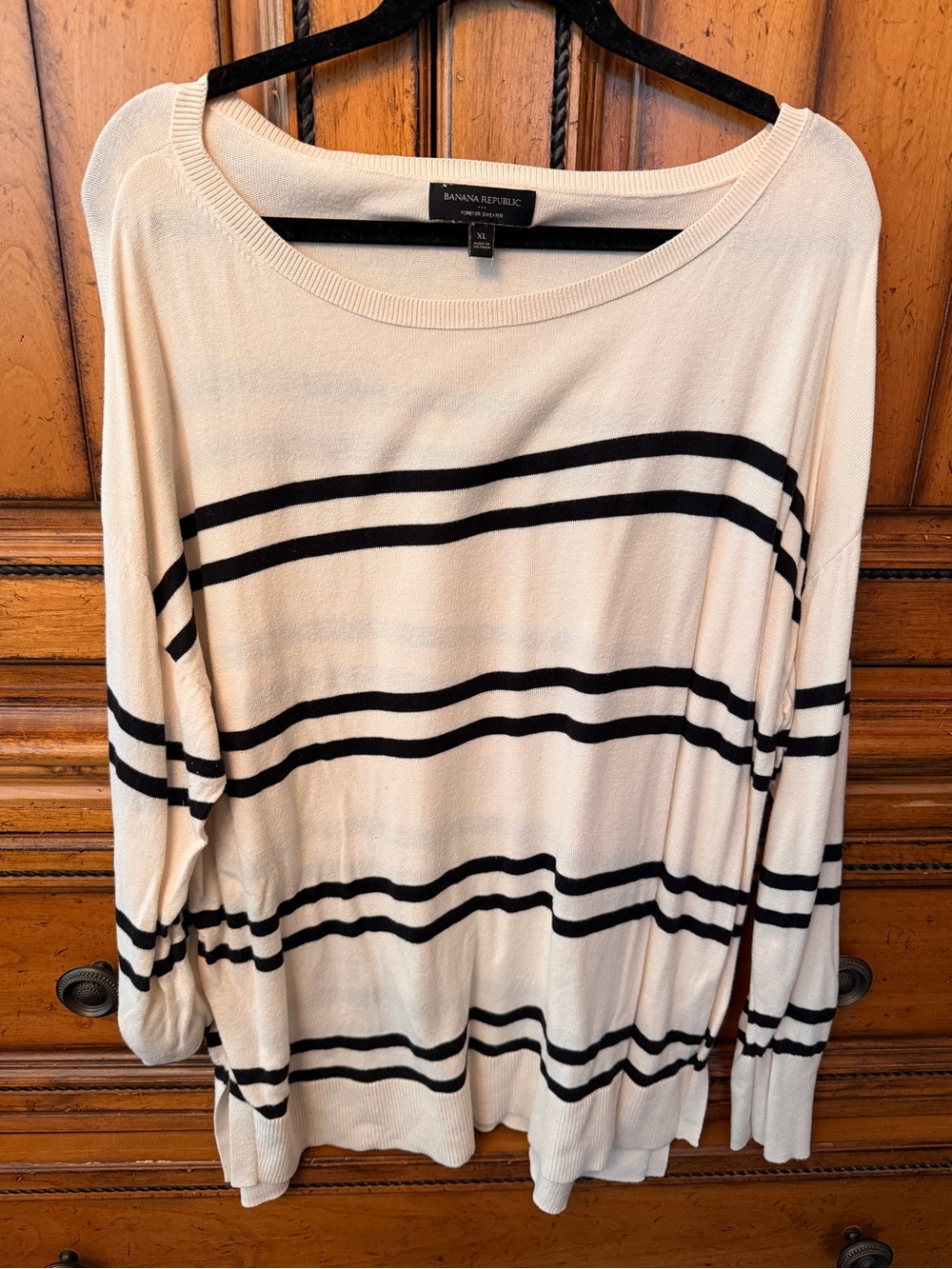 Banana Republic Factory Cream and Black Striped Boatneck Pullover